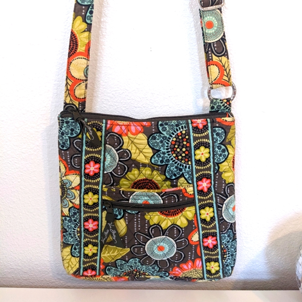 Vera Bradley Floral Quilted Crossbody in Brown, Yellow, Aqua, Orange & Pink